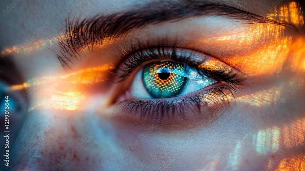 Captivating close-up of an eye showcasing reflections during golden hour light in an artistic manner Captivating close-up of an eye showcasing reflections during golden hour light in an artistic manner