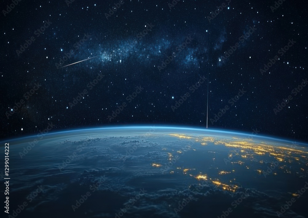 Fototapeta premium meteor shower over Earth with constellations scattered all around in a clear dark sky