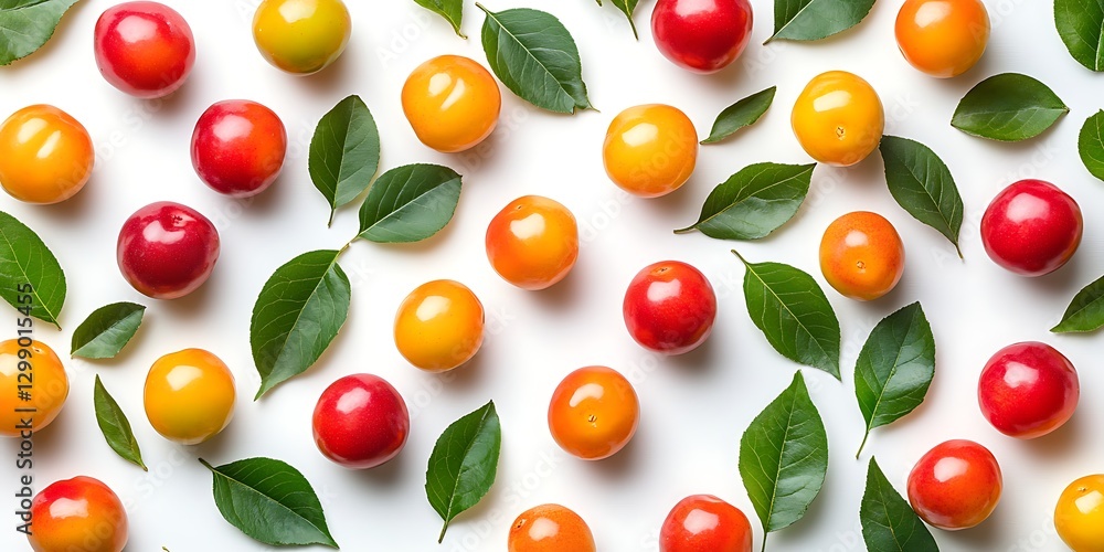 a group of cherries with leaves a group of cherries with leaves