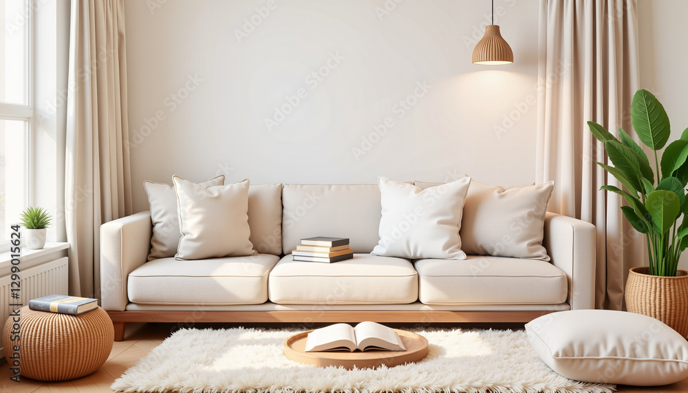 Cozy reading nook with plush cushions and warm light, serene ambiance Cozy reading nook with plush cushions and warm light, serene ambiance