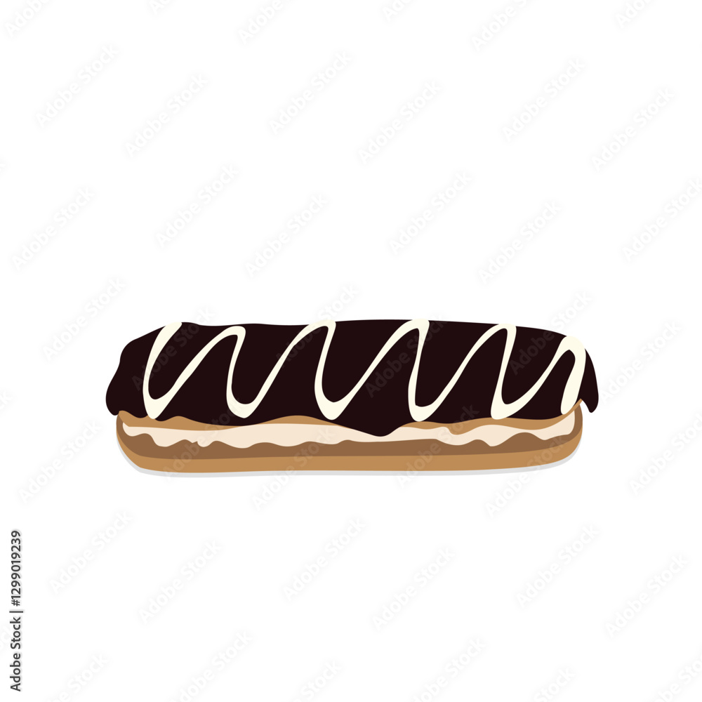 eclair with dark chocolate and white glaze, flat eclair with dark chocolate and white glaze, flat