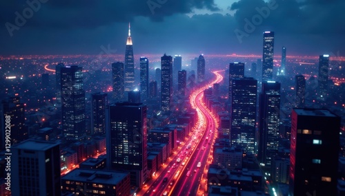 Wallpaper Mural High-tech metropolis, vibrant data flows overhead , digital, urban Torontodigital.ca