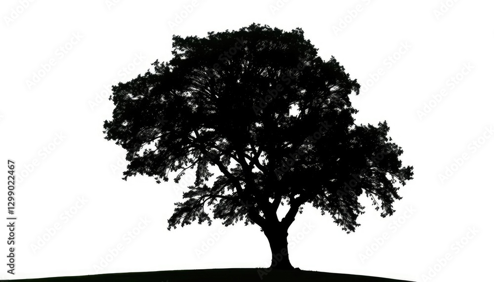 Fototapeta premium Single, majestic tree silhouetted against a pure white backdrop, artwork, digital