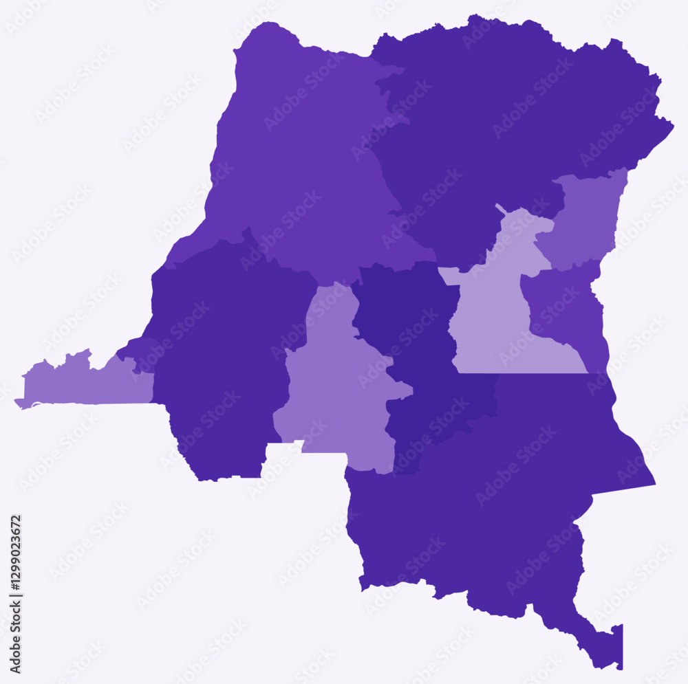 Fototapeta premium Map of Democratic Republic of the Congo with regions. Just a simple country border map with region division. Deep purple color palette.