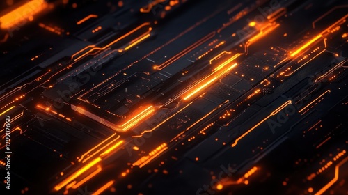 A futuristic, dark textured background with glowing orange lines, ideal for technology-themed designs.