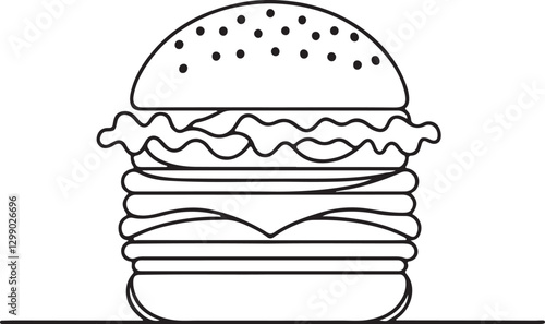 Burger Line Art Design - Simple Vector Drawing