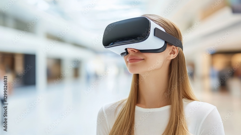 A futuristic, high-resolution scene of a person in a streamlined VR headset, exploring a digital marketplace A futuristic, high-resolution scene of a person in a streamlined VR headset, exploring a digital marketplace