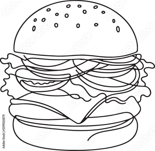 Burger Line Art Design - Simple Vector Drawing