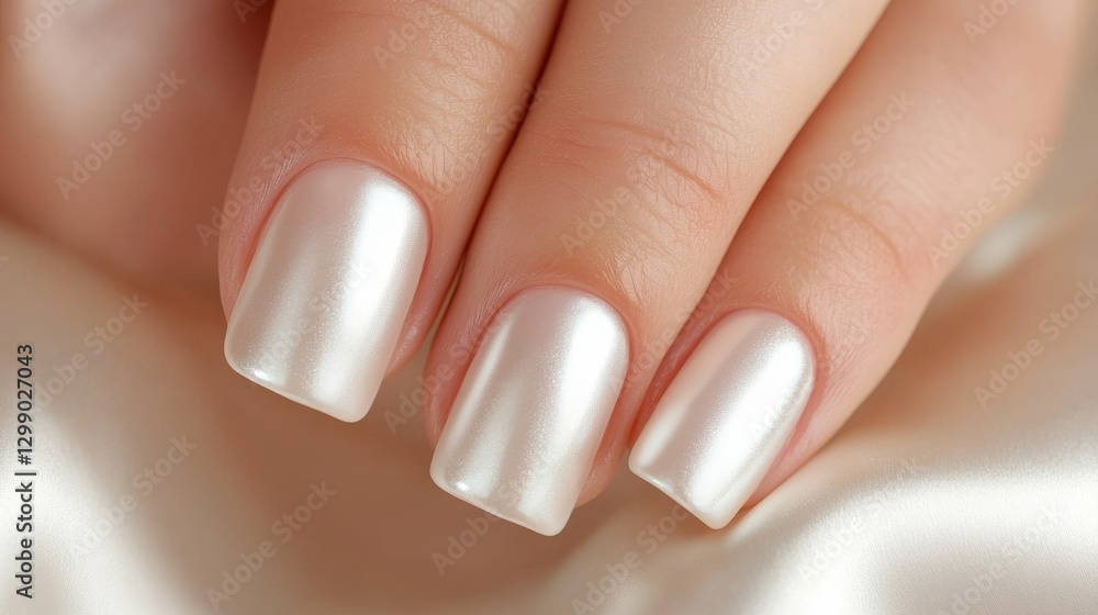 Hands showcasing a classic French manicure, resting elegantly on a plush surface Hands showcasing a classic French manicure, resting elegantly on a plush surface