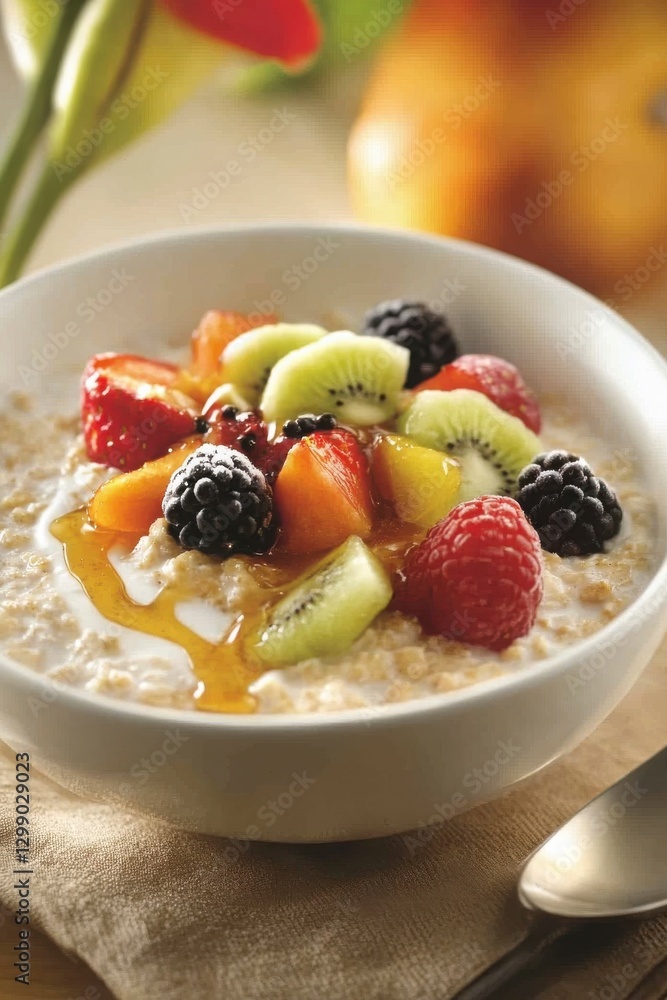 Delicious Oatmeal with Berries and Honey Delightful Breakfast Ideas for a Quick Start to Your Day. Colorful and Appetising Oatmeal Recipe for a Healthy Lifestyle. Perfect Bowl of Warm Oatmeal with Delicious Oatmeal with Berries and Honey Delightful Breakfast Ideas for a Quick Start to Your Day. Colorful and Appetising Oatmeal Recipe for a Healthy Lifestyle. Perfect Bowl of Warm Oatmeal with