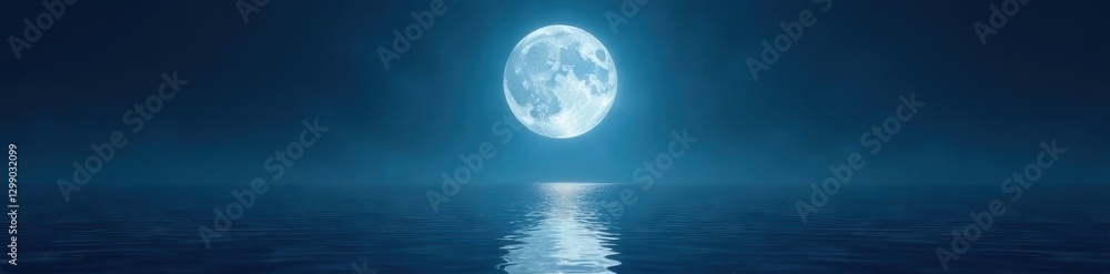 Radiant full moon casts ethereal glow on tranquil dark ocean, shimmering reflection , black, cosmic, landscape Radiant full moon casts ethereal glow on tranquil dark ocean, shimmering reflection , black, cosmic, landscape