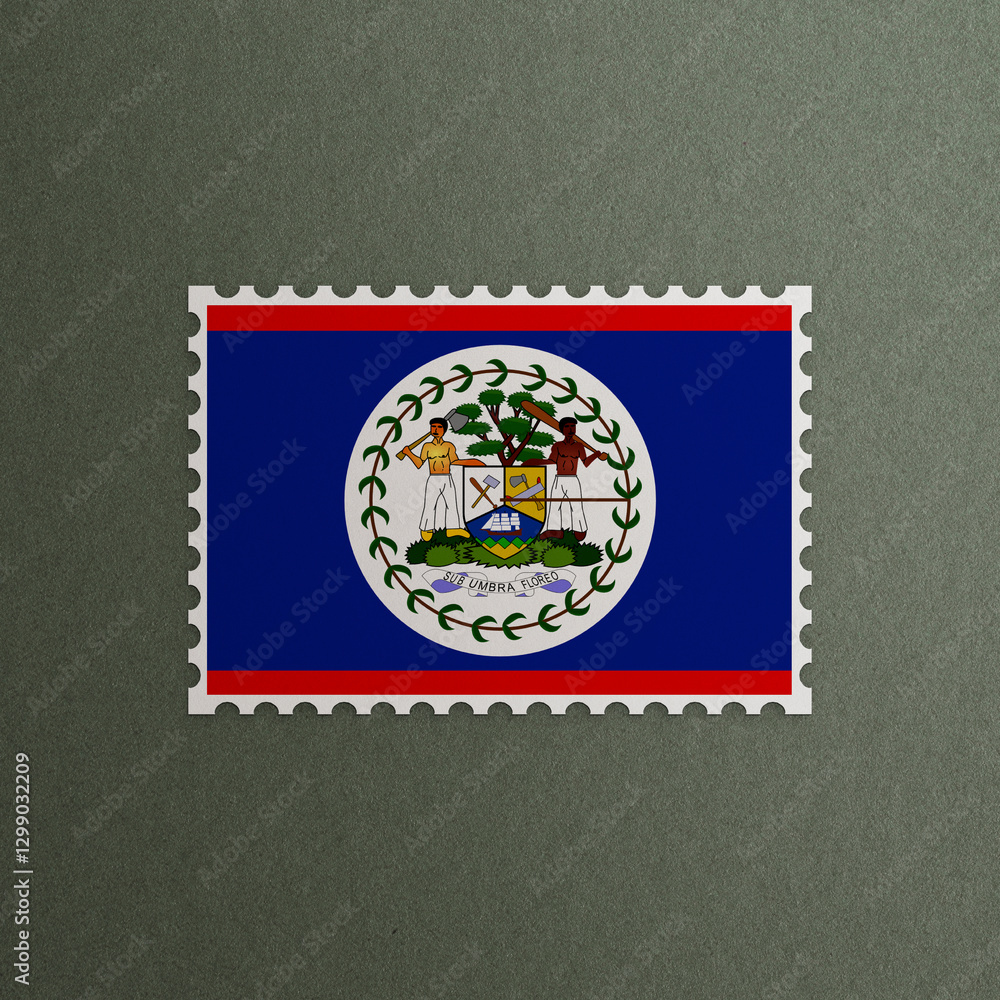Obraz premium Post office stamp with the flag of Belize 3D Rendering