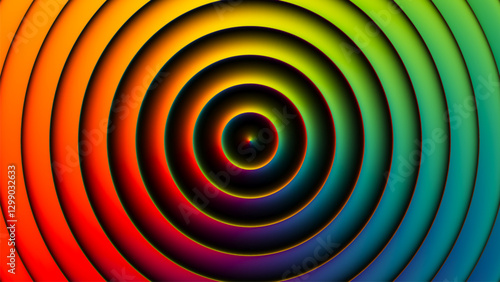 Colorful hypnotic concentric circles with smooth gradients. Radiant rainbow waves with warmth and dynamic energy perfect for posters, prints, banners and modern visual art project. Vector illustration