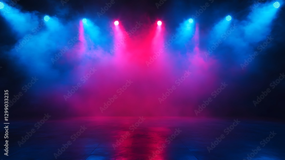 Fototapeta premium Mystical fog lit by colorful stage lights reflection high resolution picture