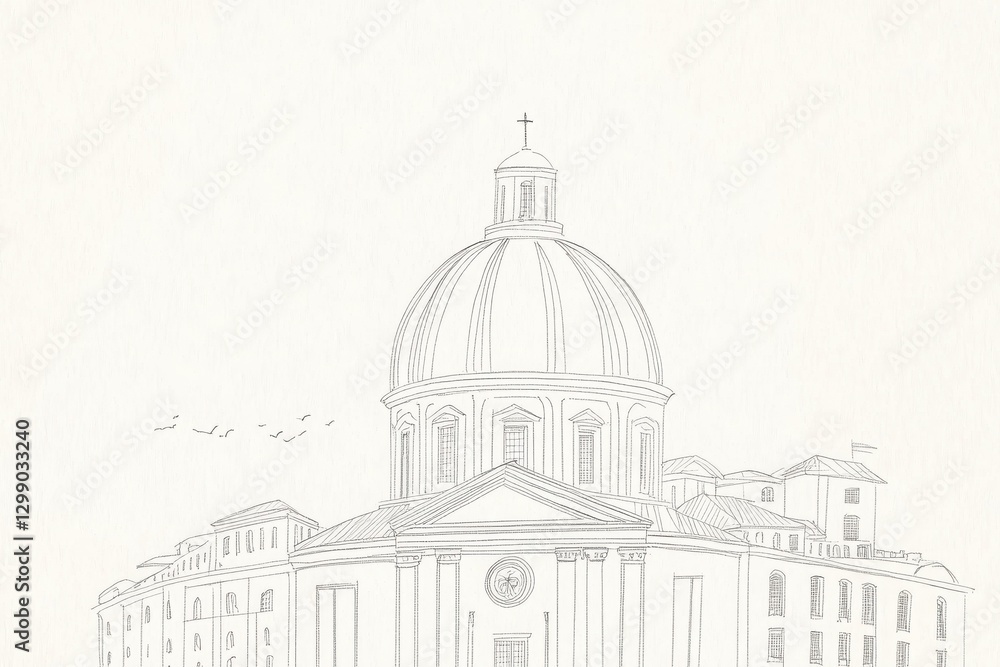 Detailed Line Drawing of a Classical Building Dome Detailed Line Drawing of a Classical Building Dome