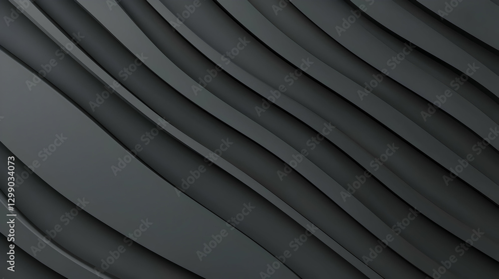 Obraz premium Dark Gray Abstract Wave Pattern with Subtle Shadows and Repeating Lines
