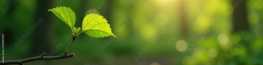 Obraz premium Tender young beech leaf emerges from a slender spring twig , texture, green