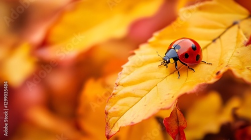 Vibrant Autumn Leaves and Yellow Ladybug Nature Background