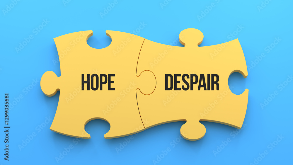 Hope and despair text message on jigsaw puzzle. Blue background,3d Hope and despair text message on jigsaw puzzle. Blue background,3d