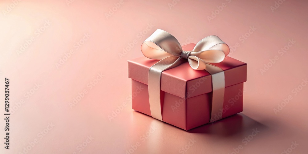 Obraz premium A beautifully presented gift box, tied with a delicate ribbon, sits on a soft, pale background, ready to be opened and cherished