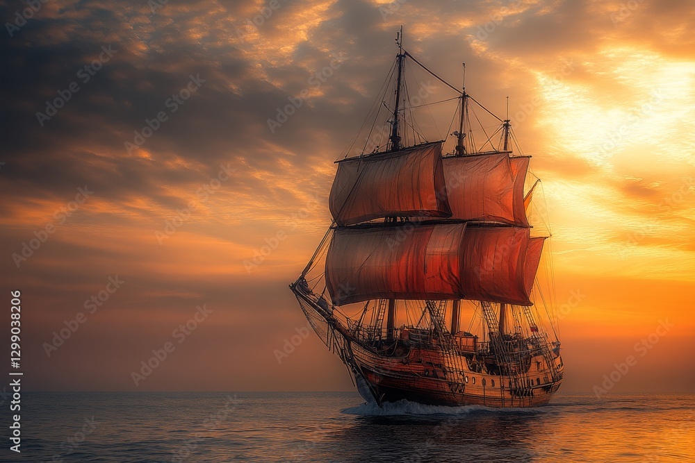 Fototapeta premium Spectacular Sunset Over Chesapeake Bay Highlighting a Sailboat Silhouette and Theatrical Clouds