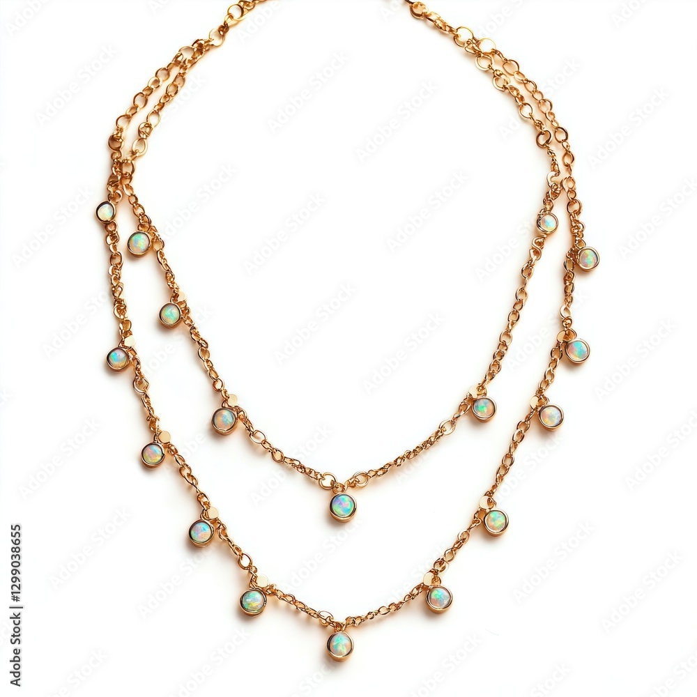 Bohemian Opal Necklace with Layered Gold Chains Bohemian Opal Necklace with Layered Gold Chains