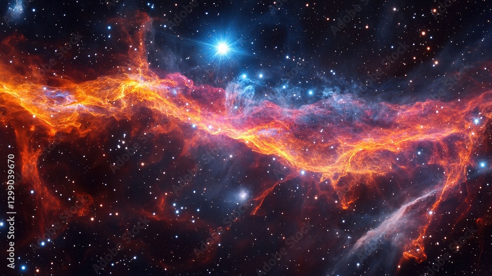 Fototapeta premium Glowing cosmic structure resembling ancient quipu, symbolizing the universe's intricate connections.