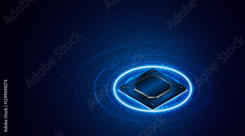 Microchip processor circuit board technology on dark blue background. Information Processing Concept. Circuit board hi-tech technology background. vector illustration	