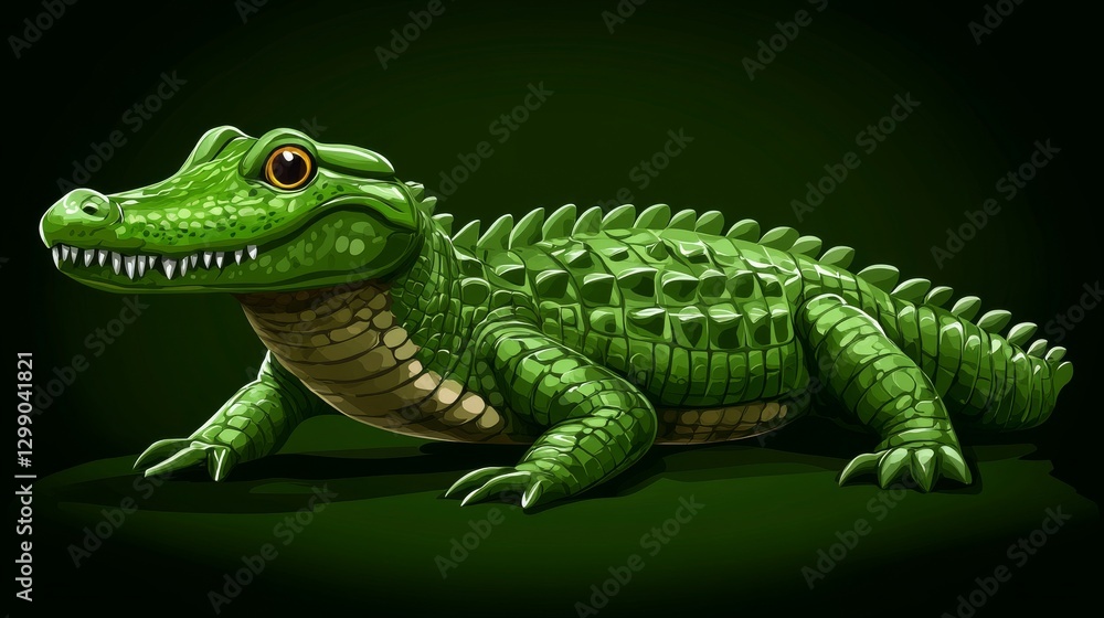 A contemporary and straightforward design featuring a stylized crocodile on a dark green backdrop, with a clean and artistic touch A contemporary and straightforward design featuring a stylized crocodile on a dark green backdrop, with a clean and artistic touch