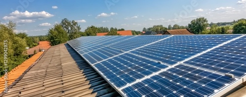 Solar panels harness sunlight on rooftops, promoting sustainability and energy efficiency for homes and businesses