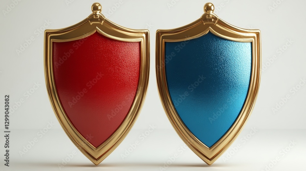 A dynamic gold-edged shield with a vivid blue and red gradient, highlighted by colorful sparks, embodying strength, safety, and bravery A dynamic gold-edged shield with a vivid blue and red gradient, highlighted by colorful sparks, embodying strength, safety, and bravery