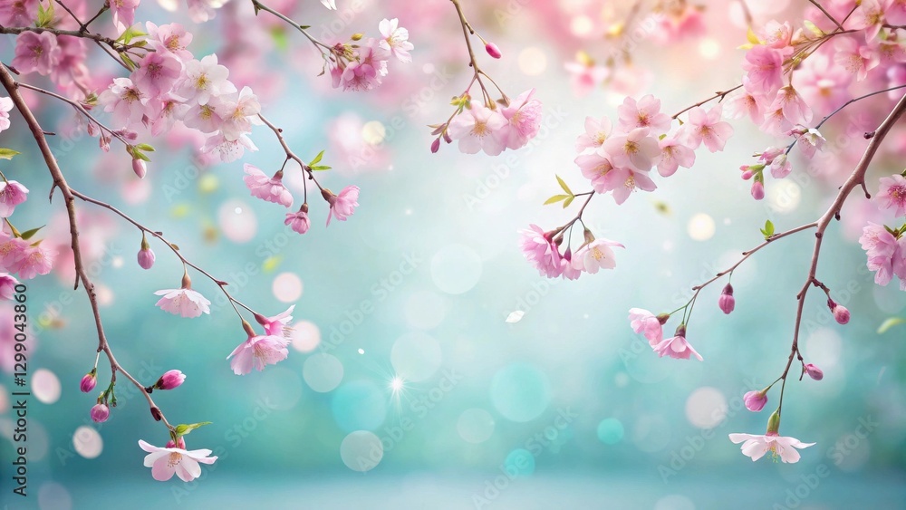 Fototapeta premium Delicate Pink Blossoms on Branches Against a Soft, Dreamy Background, a Symbol of Springtime Renewal and Tranquil Beauty