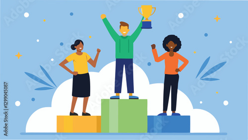Modern Flat Style Business Success and Achievement Illustration on Transparent Background
