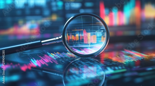 Obraz w ramie Illustration of a magnifying glass over graphs and charts representing data analysis and research. Perfect for business and analytical concepts.
