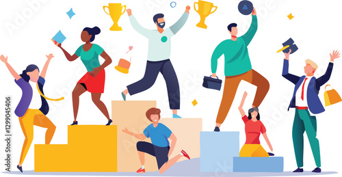Modern Flat Style Business Success and Achievement Illustration on Transparent Background

