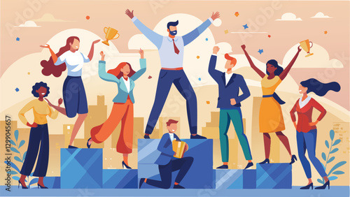 Modern Flat Style Business Success and Achievement Illustration on Transparent Background
