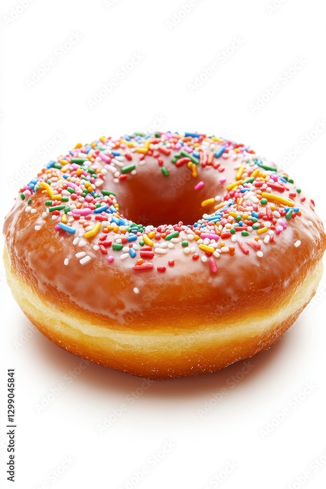 Glazed Donut with Rainbow Sprinkles on White Backgrounds for Dessert Photography and Foodie Content Creation Ideas With a High Angle View Shot and Isolated Product Focus for Bakery and Dessert Glazed Donut with Rainbow Sprinkles on White Backgrounds for Dessert Photography and Foodie Content Creation Ideas With a High Angle View Shot and Isolated Product Focus for Bakery and Dessert