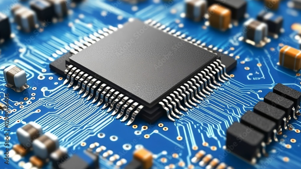 A close-up view of a high-tech motherboard with dynamic, glowing blue and orange energy pulses A close-up view of a high-tech motherboard with dynamic, glowing blue and orange energy pulses