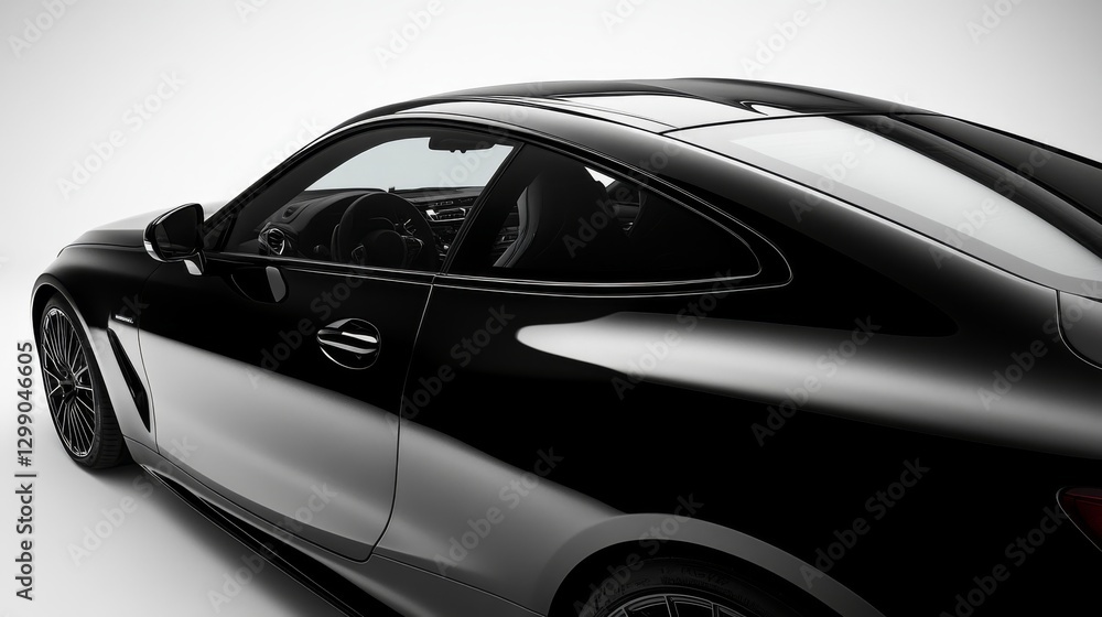 An up-close view of a shiny black car spoiler, featuring stylish curves and a futuristic look, mirroring light in a clean automotive backdrop An up-close view of a shiny black car spoiler, featuring stylish curves and a futuristic look, mirroring light in a clean automotive backdrop