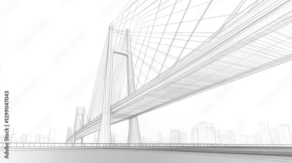 Fototapeta premium Wireframe design of modern bridge architecture. Bridge. Illustration