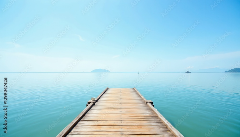Serene Wooden Pier Overlooking Calm Blue Water Under Clear Sky Serene Wooden Pier Overlooking Calm Blue Water Under Clear Sky