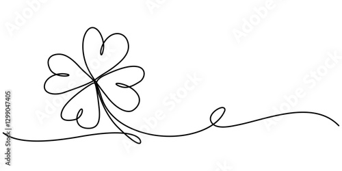 Continuous one line drawing of four leaf clovers. Isolated on white background vector illustration, Three leaves clover, Good luck floral symbol in simple linear style. Concept for web banner Saint.