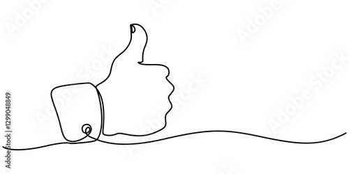 Continuous single line drawing of like icon. Thumb up one line drawing. Thumb up icon. Vector illustration, Hand showing like and great sign in simple linear style. Finger up symbol in editable stroke