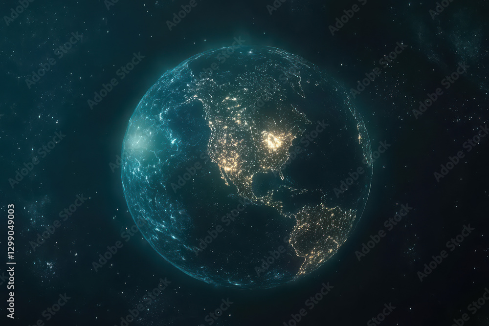 Fototapeta premium Night earth global virtual internet world connection of metaverse technology network digital communication and worldwide networking on connect 3d background 