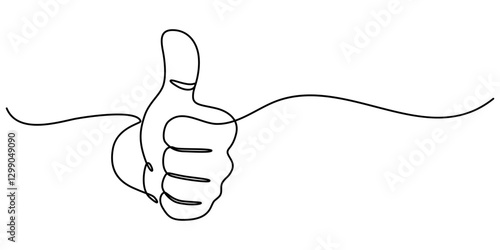 Continuous single line drawing of like icon. Thumb up one line drawing. Thumb up icon. Vector illustration, Hand showing like and great sign in simple linear style. Finger up symbol in editable stroke