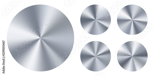 Silver radial color shield. Medal coin circle badge, metal bronze button disc. 3d award seal effect. Vector round dark circular gradient. Brushed nickel winner stamp. Warranty diploma stainless plate