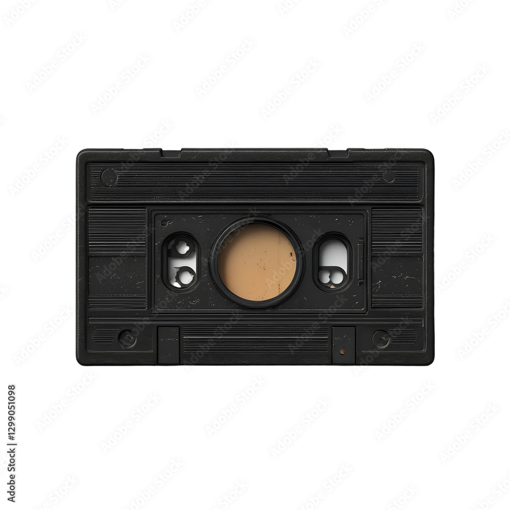Obraz premium Vintage Black Audio Cassette Tape Retro Music Technology 80s 90s Nostalgia Aged and Worn Design