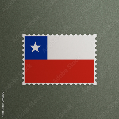 Post office stamp with the flag of Chile 3D Rendering
