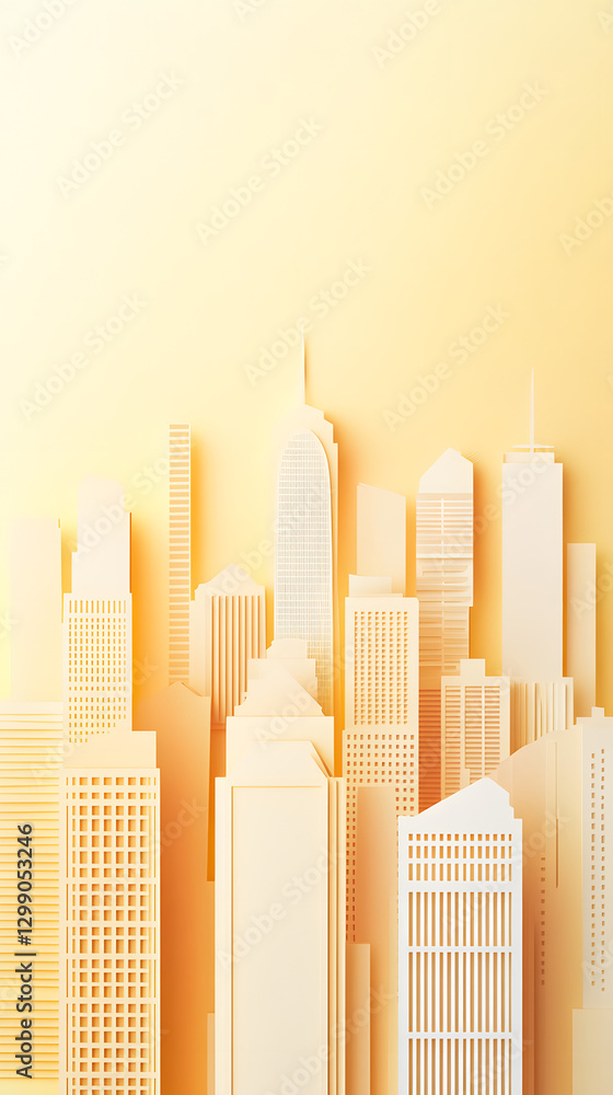 Obraz premium A yellow city skyline made of paper 