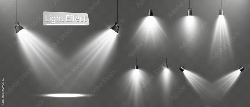 Obraz premium Empty stage with spotlights. Lighting devices on a transparent background.